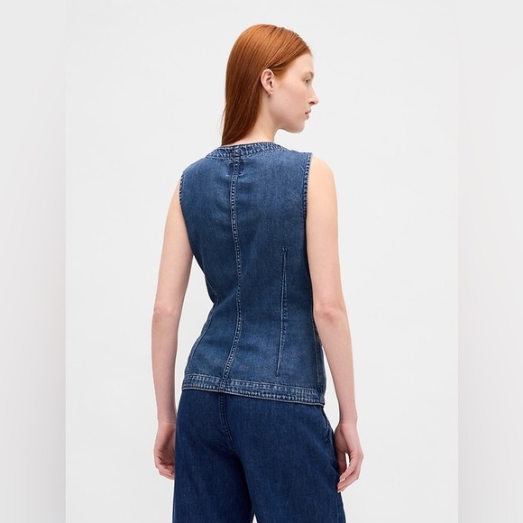 GAP Denim Vest Sleeveless Button Front Cotton Size M Trendy Layering - Picture 5 of 12
